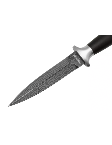 Cuchillo Böker MG-42 121506DAM con hoja de damasco de 13,5cm , mango de madera de hierro + funda de cuero