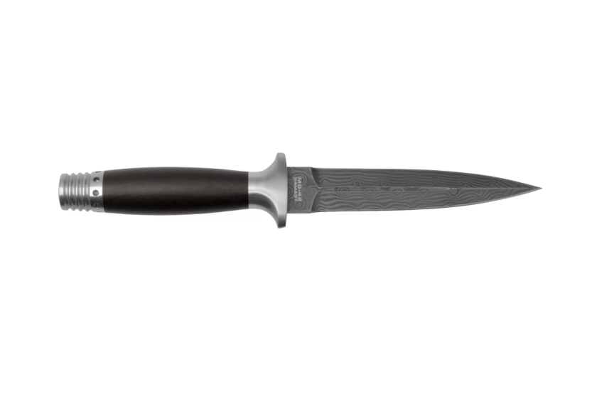 Böker Kniv MG-42 121506DAM Damaskusblad 13,5cm järnträhandtag + läderslida