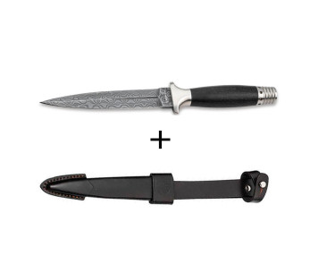 Böker Knife MG-42 121506DAM Damascus terä 13,5cm rautapuu kahva + nahkatuppi