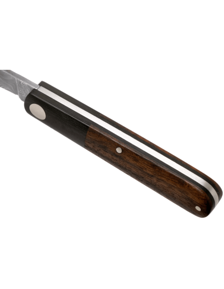 Böker Barlow Prime Tirpitz Damaskus foldekniv 117942DAM sort micarta og valnøddehåndtag 8,4 cm + filtskede