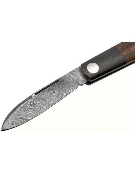 Coltello pieghevole Böker Barlow Prime Tirpitz Damascus 117942DAM manico in micarta nera e noce 8,4 cm + fodero in feltro