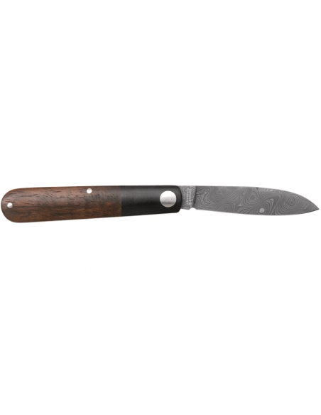 Böker Barlow Prime Tirpitz Damascus folding knife 117942DAM black micarta and walnut handle 8.4cm + felt sheath