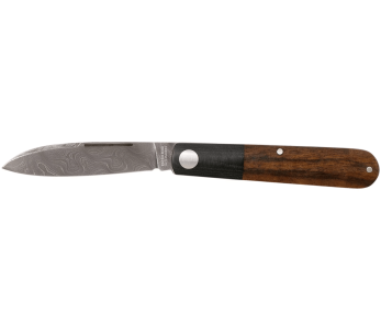 Böker Barlow Prime Tirpitz Damaskus fällkniv 117942DAM svart micarta och valnötshandtag 8,4cm + filtslida