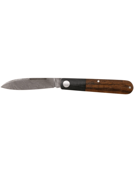 Cuchillo plegable Böker Barlow Prime Tirpitz Damasco 117942DAM mango de micarta negra y nogal 8.4cm + funda de fieltro