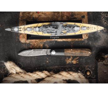 Canivete Böker Barlow Prime Tirpitz Damascus 117942DAM cabo em micarta preta e nogueira 8,4cm + bainha em feltro 2
