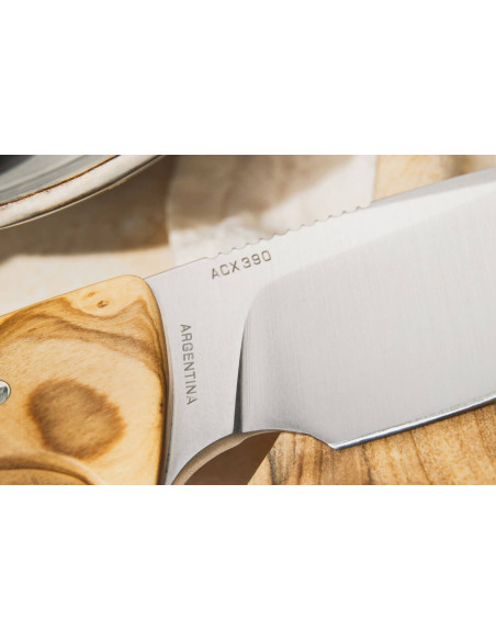 Böker Arbolito Vultur Messer 02BA415 Stahlklinge 9,8cm Olivenholzgriff + Lederetui
