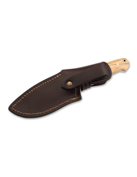 Faca Böker Arbolito Vultur 02BA415 9,8cm lâmina em aço cabo em madeira de oliveira + bainha em pele
