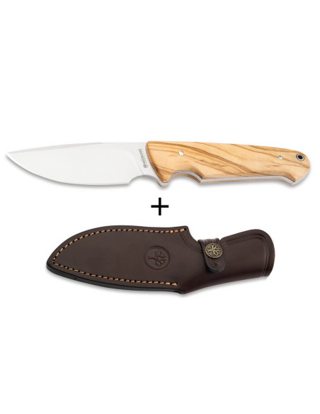 Böker Arbolito Vultur 02BA415 knife 9,8cm steel blade olive wood handle + leather sheath