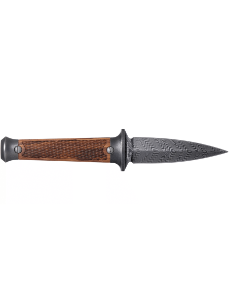 Böker P08 Damaskuskniv 121515DAM 8,2cm damaskusblad trähandtag + läderslida