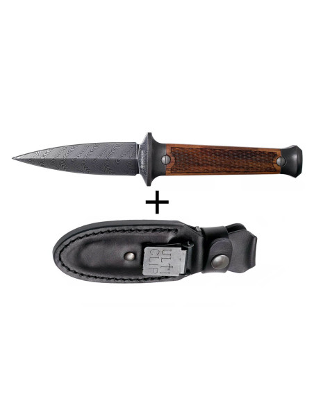 Cuchillo Damasco Böker P08 121515DAM 8.2cm hoja Damasco con mango de madera + funda de cuero