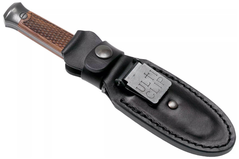 Böker P08 Damaskuskniv 121515DAM 8,2cm damaskusblad trähandtag + läderslida