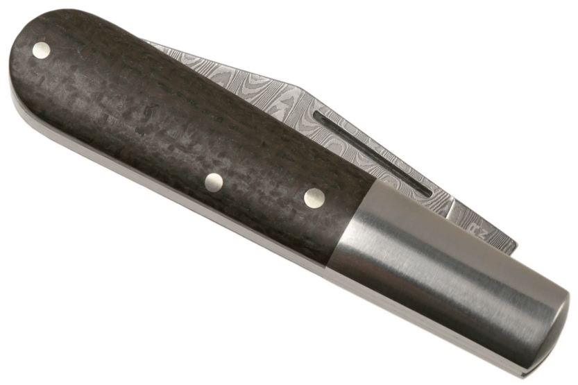 Böker Barlow M4 Sherman Damaskus foldekniv 110038DAM brunt micarta og rustfrit stålhåndtag 8,8 cm + filtskede