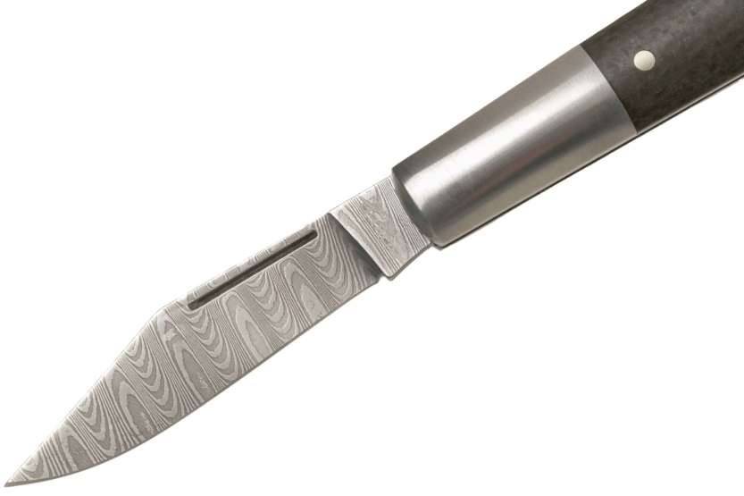 Böker Barlow M4 Sherman Damascus vouwmes 110038DAM bruin micarta en roestvrij stalen handvat 8.8cm + vilten schede