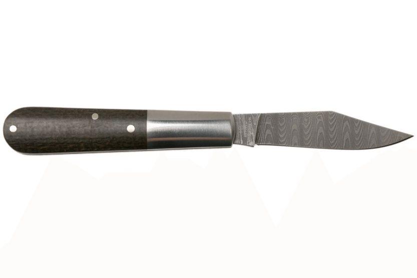 Böker Barlow M4 Sherman Damascus folding knife 110038DAM brown micarta and stainless steel handle 8.8cm + felt sheath