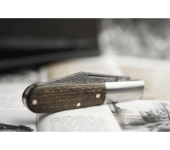 Faca dobrável Böker Barlow M4 Sherman Damascus 110038DAM cabo em micarta castanha e aço inoxidável 8,8cm + bainha em feltro 2