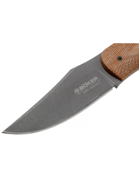 Böker Boxer Fixed Knife 120503 8,4cm stålblad brunt micarta handtag + läderslida