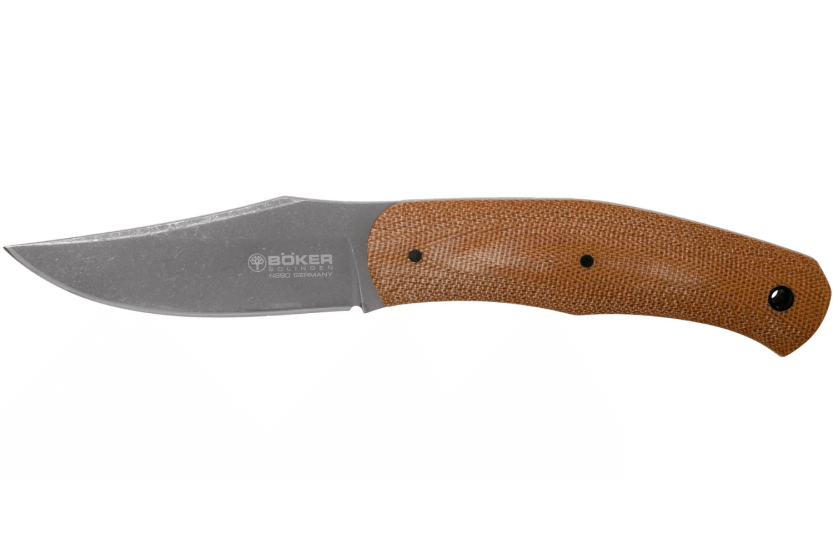 Böker Boxer Fixed Knife 120503 8,4cm steel blade brown micarta handle + leather sheath