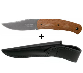 Böker Boxer Fixed Knife 120503 8,4cm terä terästä ruskea micarta kahva + nahkatuppi 2