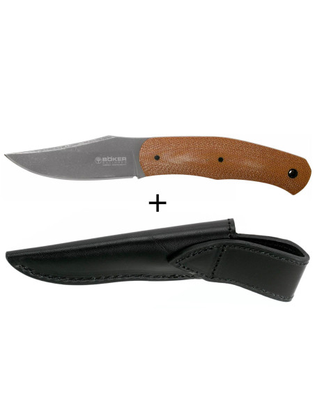 Böker Boxer Fixed Knife 120503 8,4cm stålblad brunt micarta handtag + läderslida