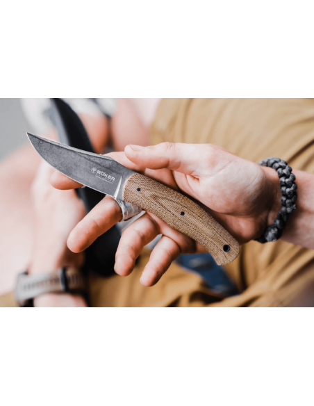 Böker Boxer Fixed Knife 120503 8,4cm steel blade brown micarta handle + leather sheath