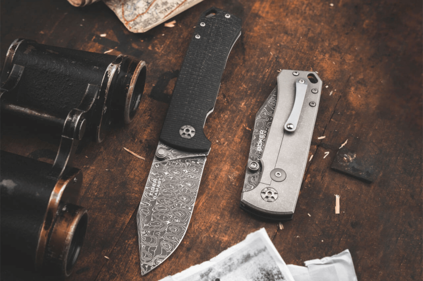 Böker Tiger Damascus vouwmes 111103DAM zwart micarta handvat 11,5cm