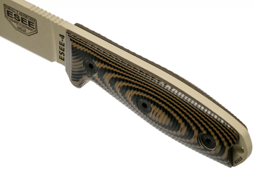Faca Esee 4 4PDT-005 Lâmina em carbono de 11,6 cm Cabo em G10 coiote/preto + bainha