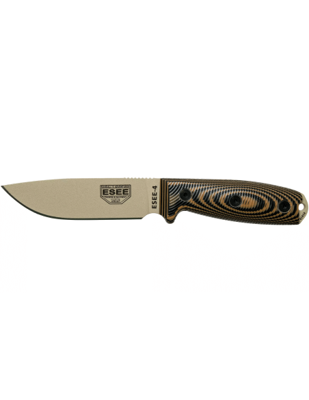 Faca Esee 4 4PDT-005 Lâmina em carbono de 11,6 cm Cabo em G10 coiote/preto + bainha