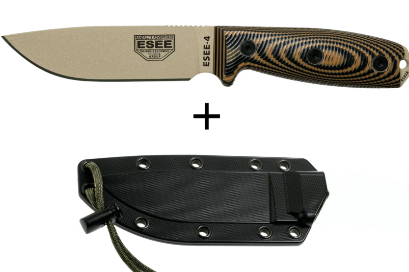 Esee 4 4PDT-005 veitsi 11.6cm hiiliterä G10 coyote/musta kahva + tuppi
