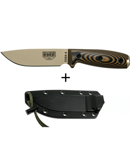 Faca Esee 4 4PDT-005 Lâmina em carbono de 11,6 cm Cabo em G10 coiote/preto + bainha