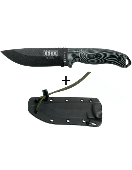 Faca Esee 5 5PB-002 Lâmina de carbono de 13,2 cm Cabo G10 cinzento/preto + bainha