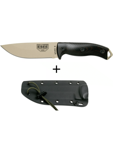 Esee 5-kniv 5PDT-004 13,2 cm karbonblad G10-håndtak svart/rød + etui
