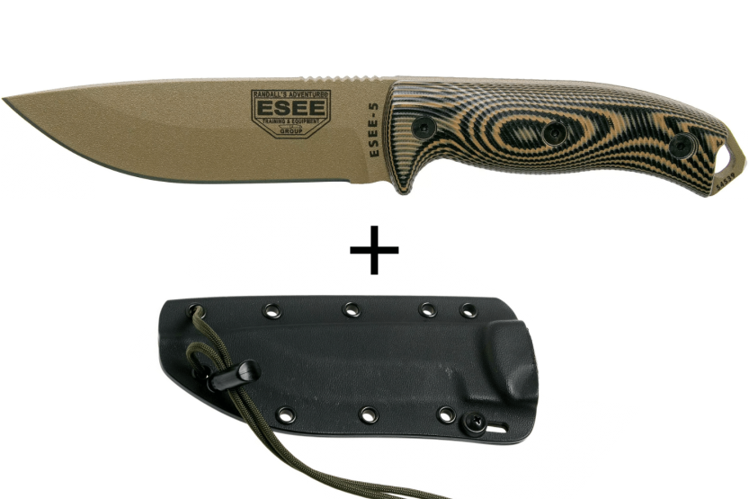 Esee 5 5PDE-005 kniv 13,2 cm blad av kolstål G10 coyote/svart handtag + slida