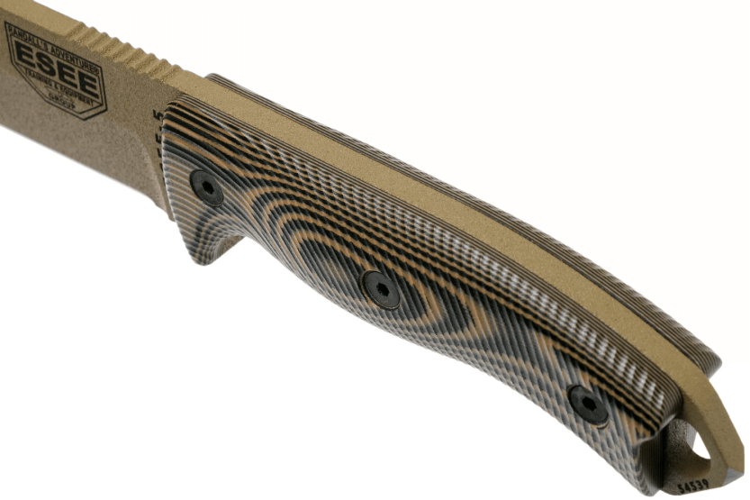 Faca Esee 5 5PDE-005 Lâmina de 13,2 cm em aço-carbono Cabo em G10 coiote/preto + bainha