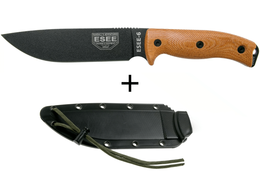 Esee 6 6PB-011 kniv 16,5 cm kulstofblad brun G10/micarta håndtag + etui