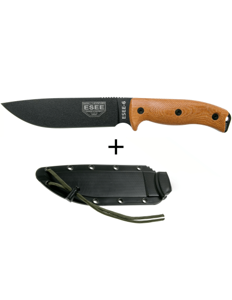 Esee 6 6PB-011 kniv 16,5 cm karbonblad brunt G10/micarta håndtak + etui