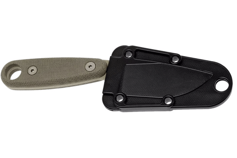 Esee Izula II DT-kniv 6,2 cm klinge i kulstofstål, håndtag i ørkenmikarta + skede