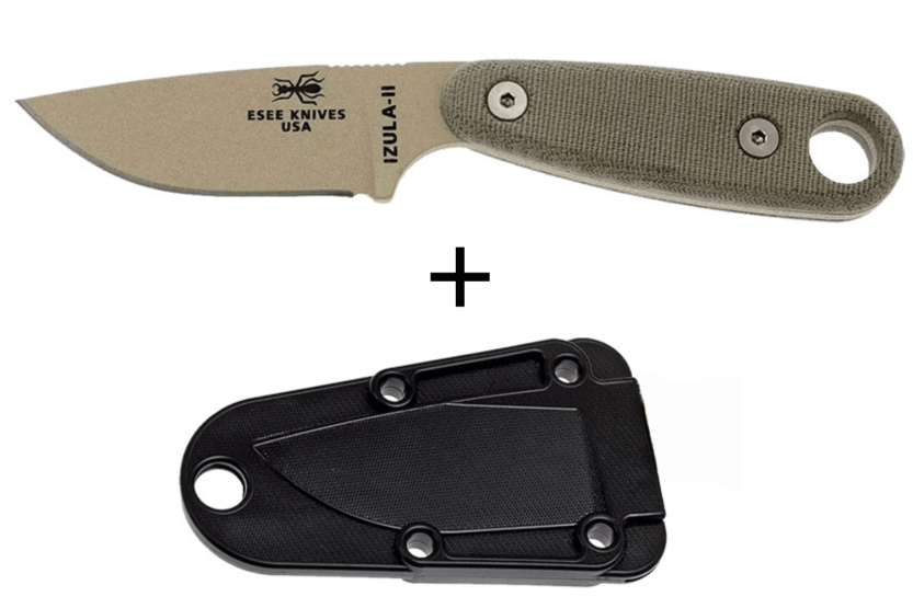 Esee Izula II DT mes 6.2cm koolstofstaal lemmet woestijn micarta handgreep + schede