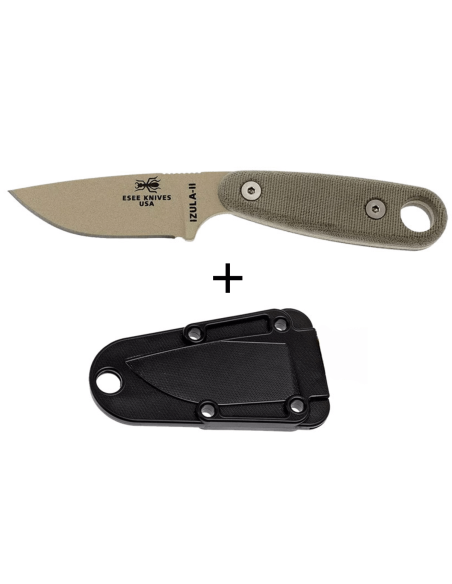 Messer Esee Izula II DT Karbonstahlklinge 6,2cm Griff Micarta Desert + Etui