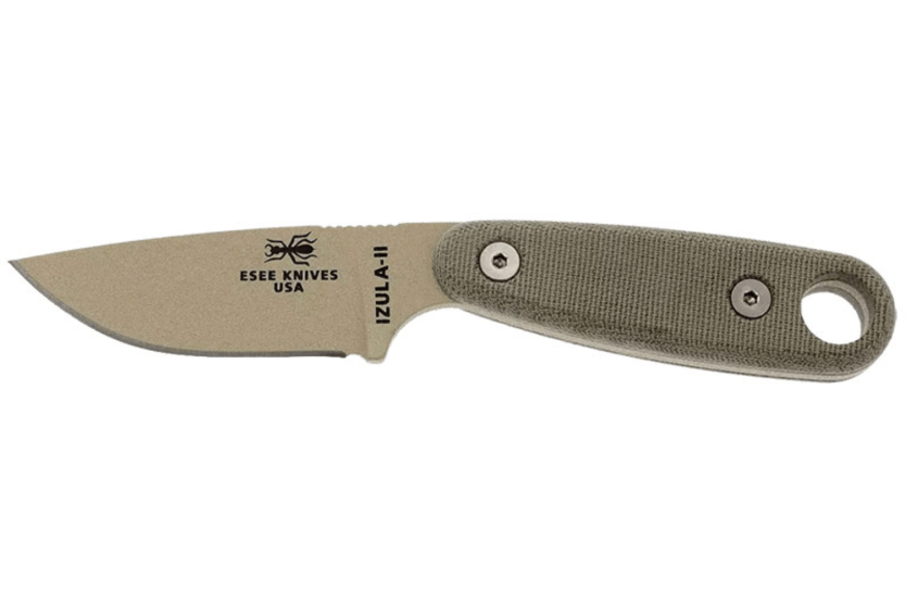 Messer Esee Izula II DT Karbonstahlklinge 6,2cm Griff Micarta Desert + Etui