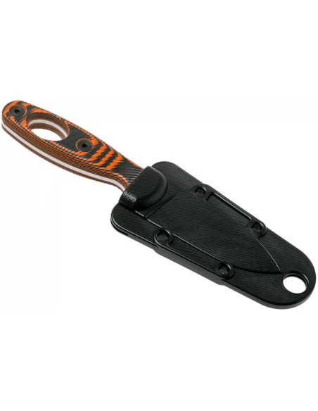 Xancudo XAN1-006 Coltello Esee con lama in acciaio inossidabile da 7,5 cm e manico perforato in G10 arancione e nero + fodero