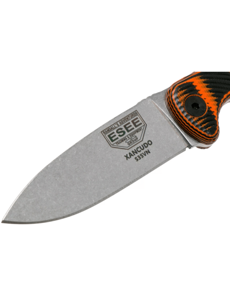 Faca Esee Xancudo XAN2-006 Lâmina de 7,5 cm em aço inoxidável Cabo G10 laranja e preto + bainha