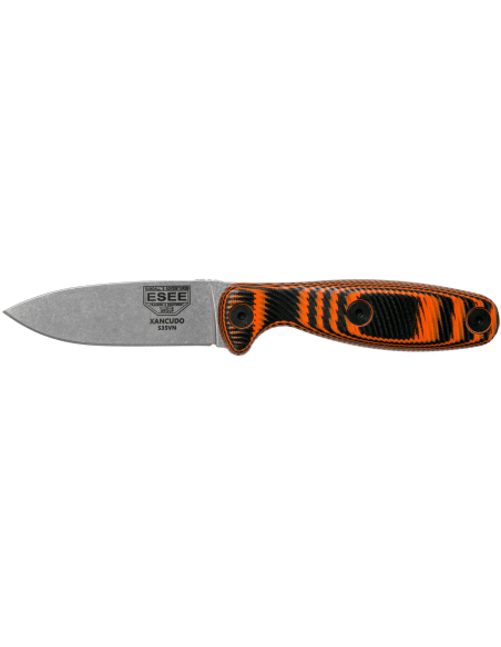 Esee Xancudo XAN2-006 veitsi 7.5cm ruostumattomasta teräksestä valmistettu terä G10 oranssi ja musta kahva + tuppi