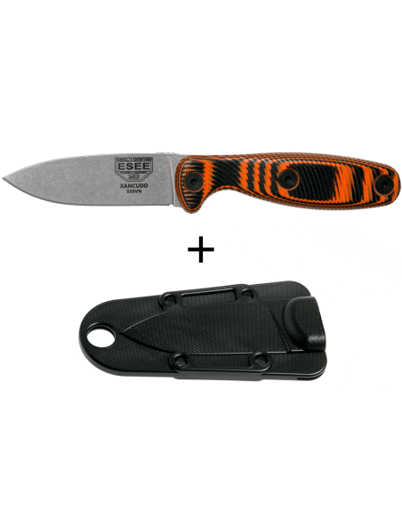 Faca Esee Xancudo XAN2-006 Lâmina de 7,5 cm em aço inoxidável Cabo G10 laranja e preto + bainha