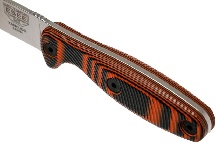 Faca Esee Xancudo XAN2-006 Lâmina de 7,5 cm em aço inoxidável Cabo G10 laranja e preto + bainha