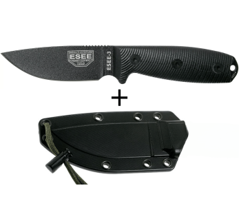 Esee 3 3PMB-001 mes 8.8cm koolstofstaal lemmet zwart G10 handvat + etui