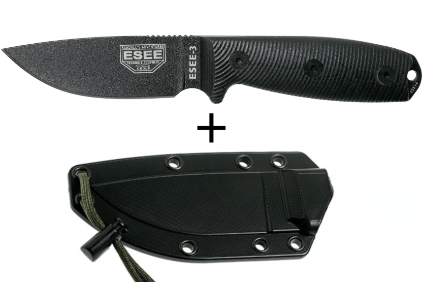 Esee 3 3PMB-001 knife 8.8cm carbon steel blade black G10 handle + case