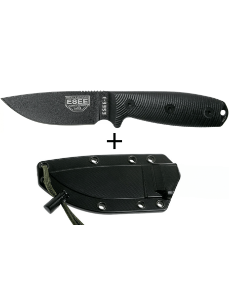 Esee 3 3PMB-001 veitsi 8.8cm hiiliteräksestä terä musta G10 kahva + asia