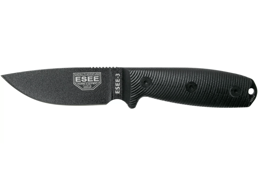 Esee 3 3PMB-001 knife 8.8cm carbon steel blade black G10 handle + case