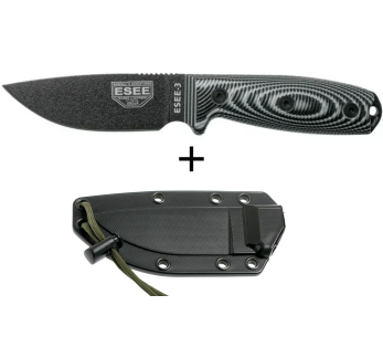 Esee 3 3PMB-002 kniv 8,8 cm blad i kolstål G10 grå och svart handtag + fodral
