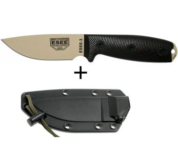 Esee 3 3PMDT-004 kniv 8,8 cm blad i kolstål G10 svart och rött handtag + slida